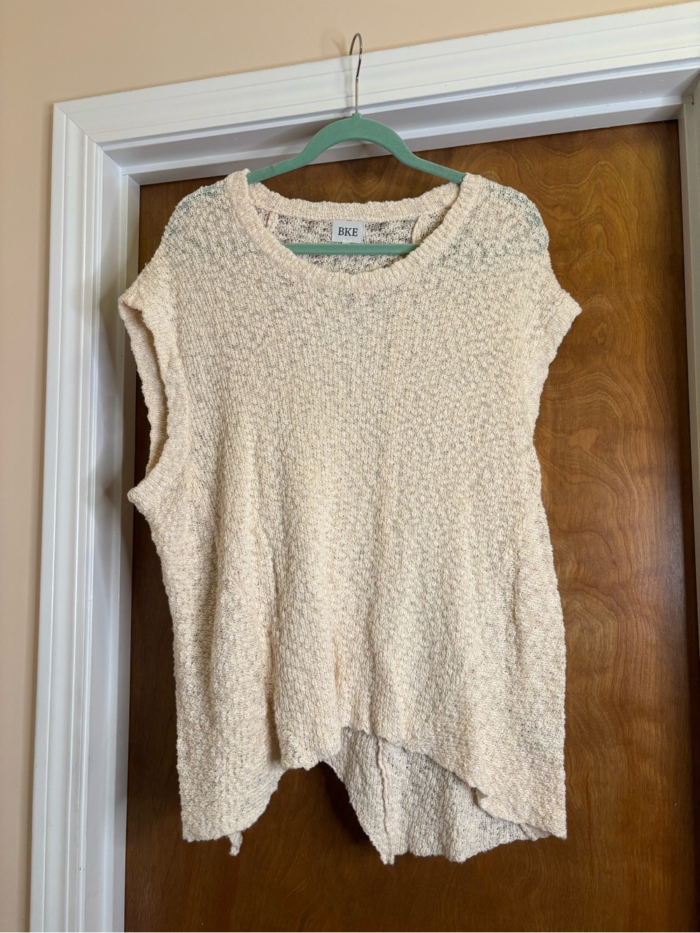 BKE Cream Open-Knit Cap Sleeve Pullover